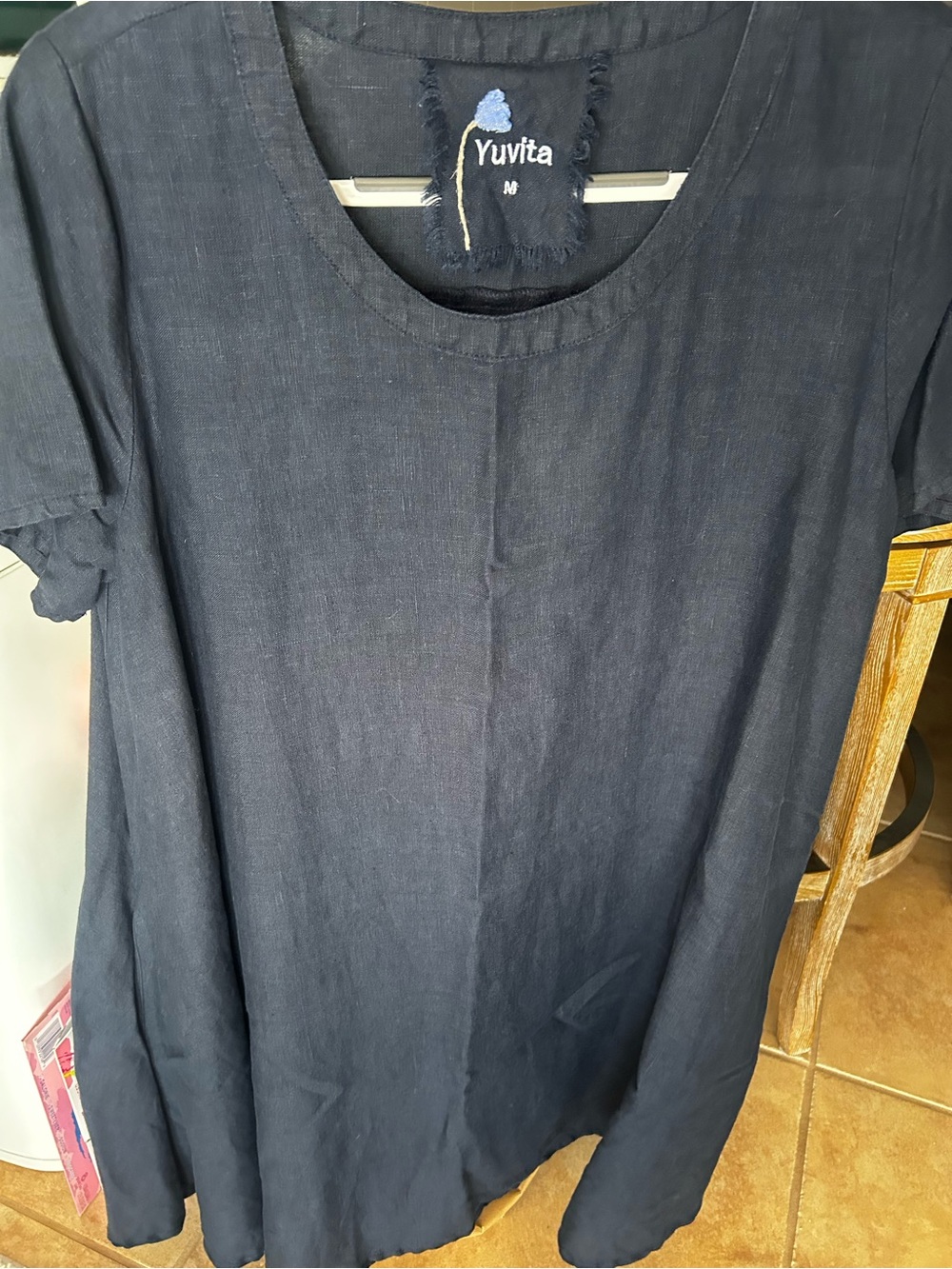 Yuvita Navy Blue Linen Dress - Medium